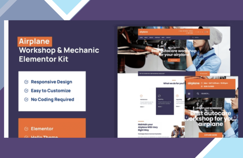 Airplane – Mechanic Workshop Elementor Template Kit